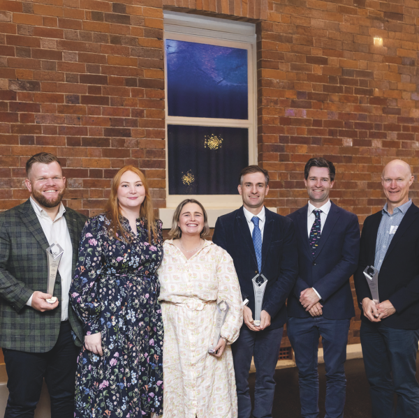 Cotton growers Tyson and Rosie Armitage, Grace Griffiths, Hugh and Jock Brownhill, along with research scientist Dr Murray Sharman were honoured at this year’s Australian Cotton Industry Awards. (Not pictured Boggabri grower Andrew Watson.)