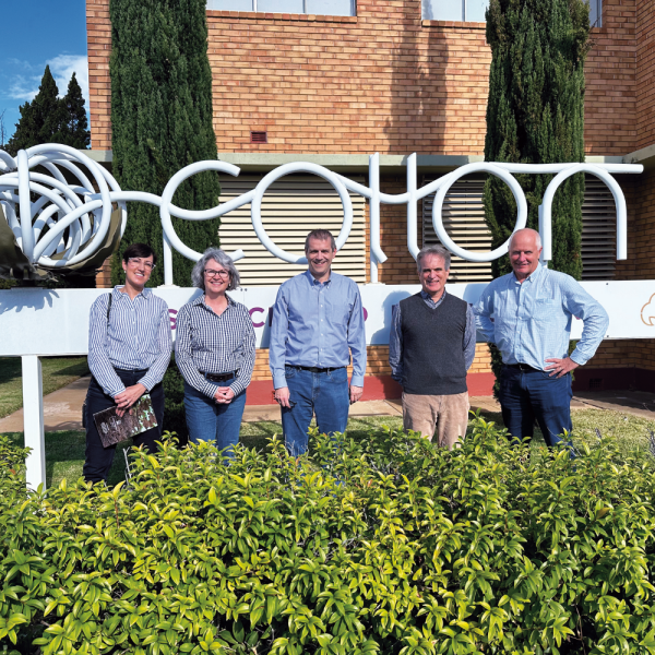 DAFF’s Joanna Stanion and Tamara Dadswell, ICAC’s Eric Trachtenberg, CRDC’s Allan Williams  and Cotton Australia’s Michael Murray met at CRDC in Narrabri in May.