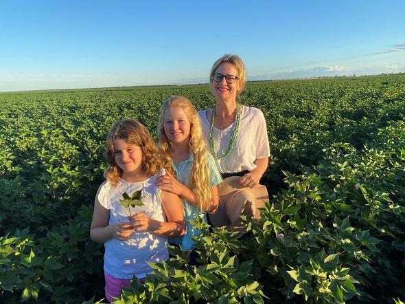 Ava, Jemima and Chantal Corish pictured in their cotton crop.