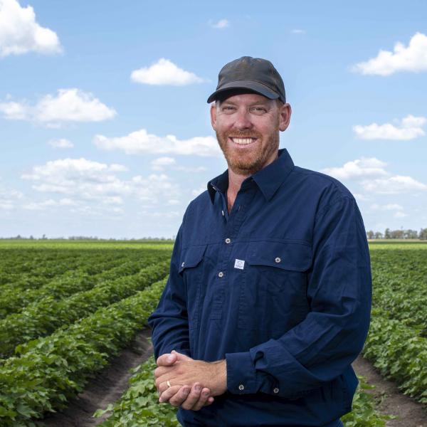 Aaron Kiely standing in a cotton paddock. 