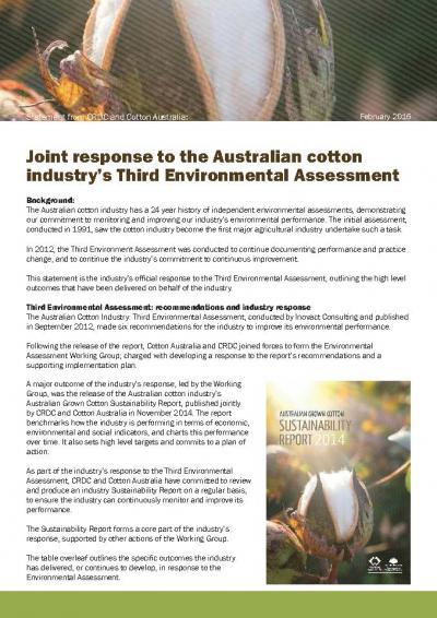 Cover of Response to the Australian cotton industry’s Third Environmental Assessment